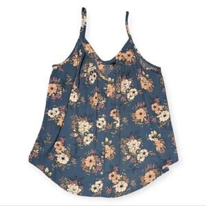 Torrid Women's Blue floral button-front Georgette Boho Cami adjustable straps,